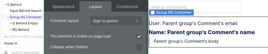 “Alignt to parent” container in Bubble app
