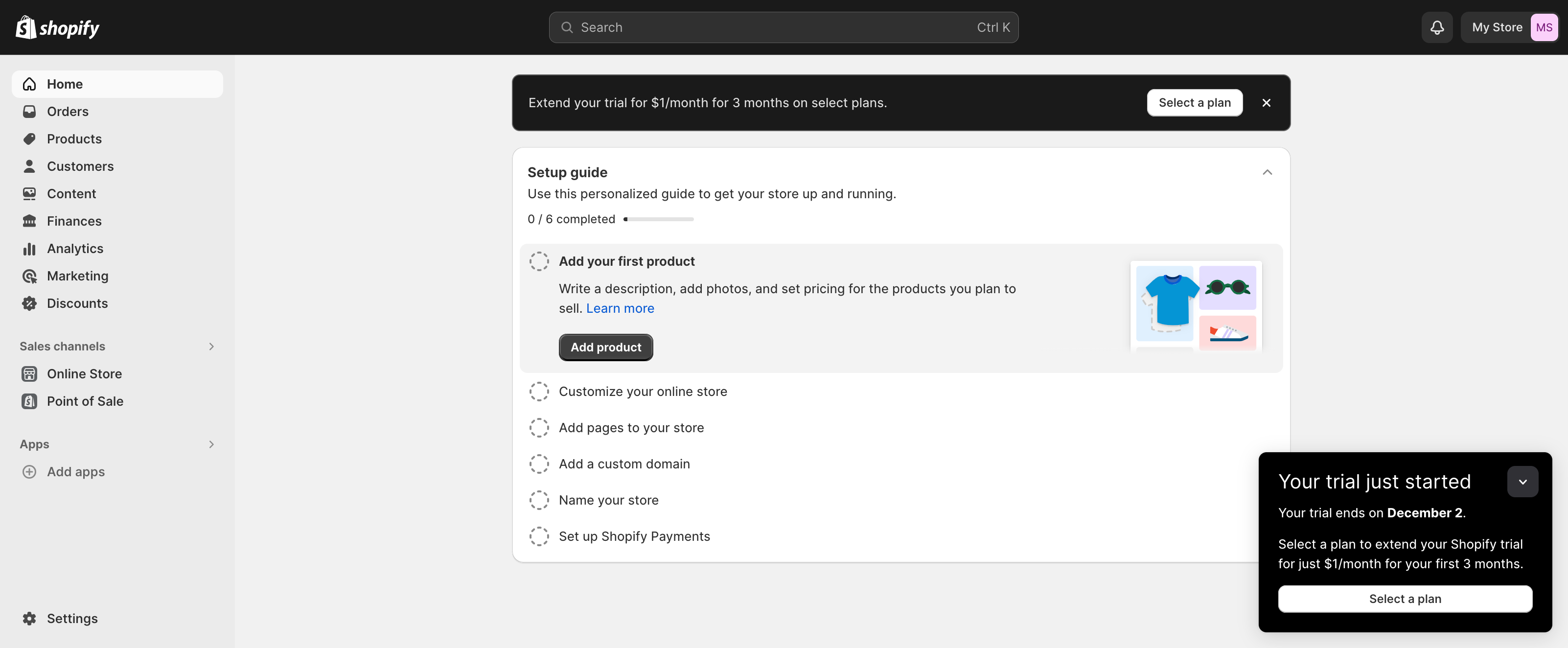 shopify store setting up