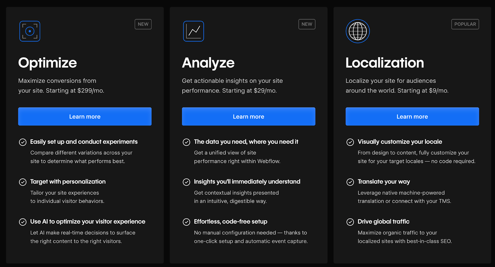 webflow pricing add-ons
