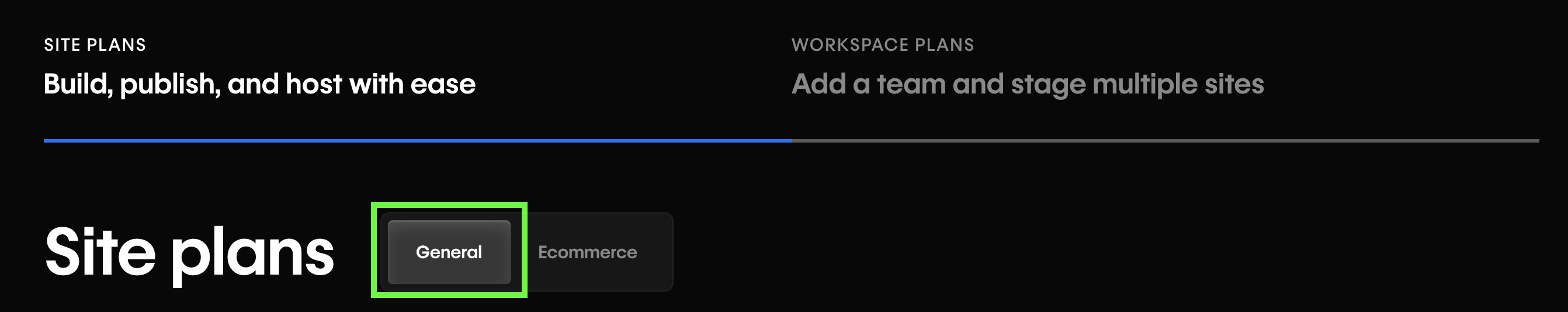 Webflow pricing - site plans - general